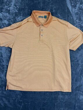 Cubavera XXL Mens Tan & White Striped Polo Shirt Short Sleeve Casual Wear